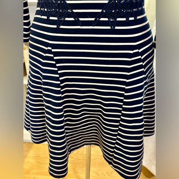 Free People Navy Peachy Cream Striped Lace Appliqué Open Back Mini Dress Size S - Picture 6 of 12